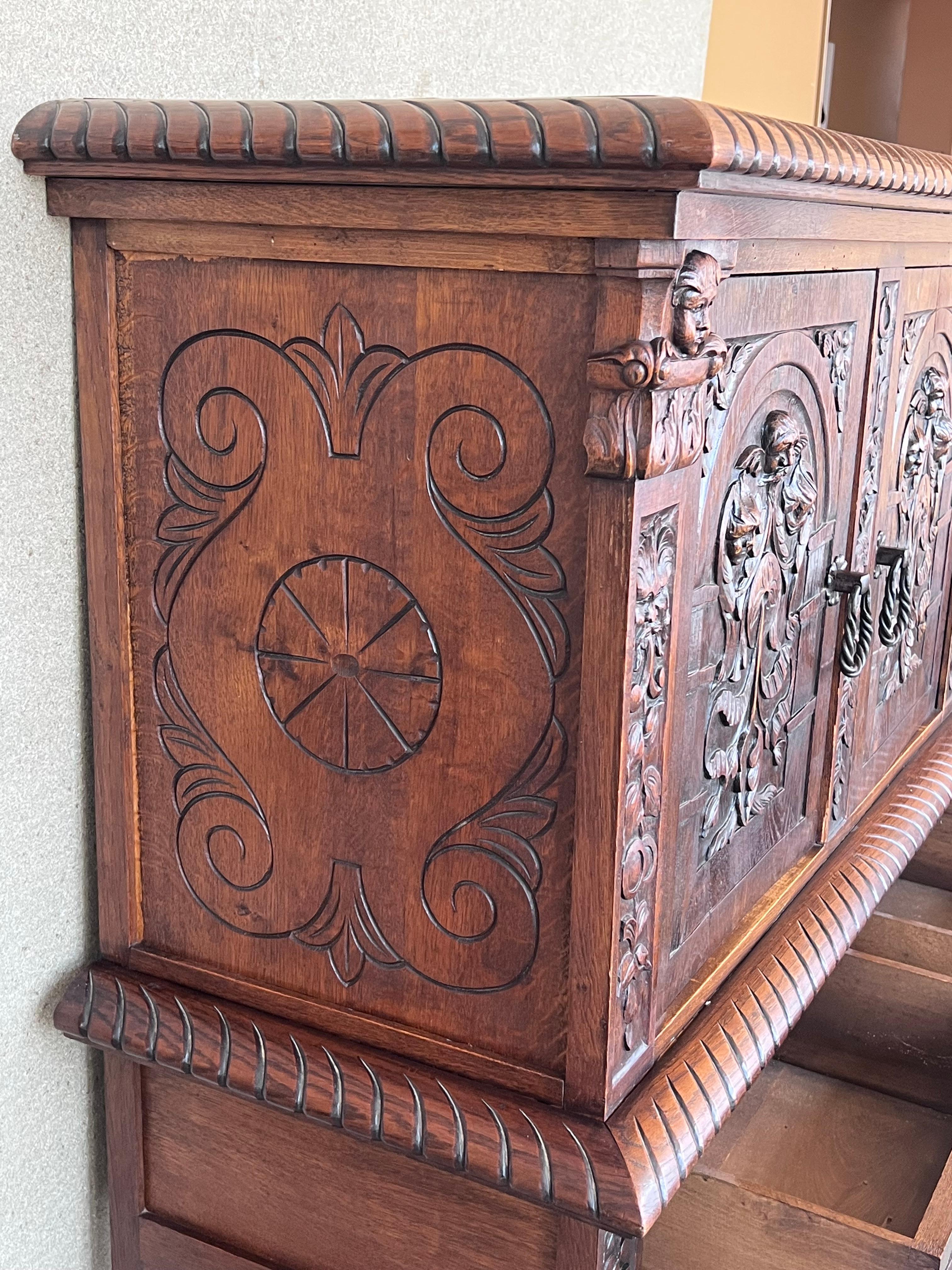 Spanish 19th Century Dutch Hand Carved Renaissance Raised Cabinet For Sale