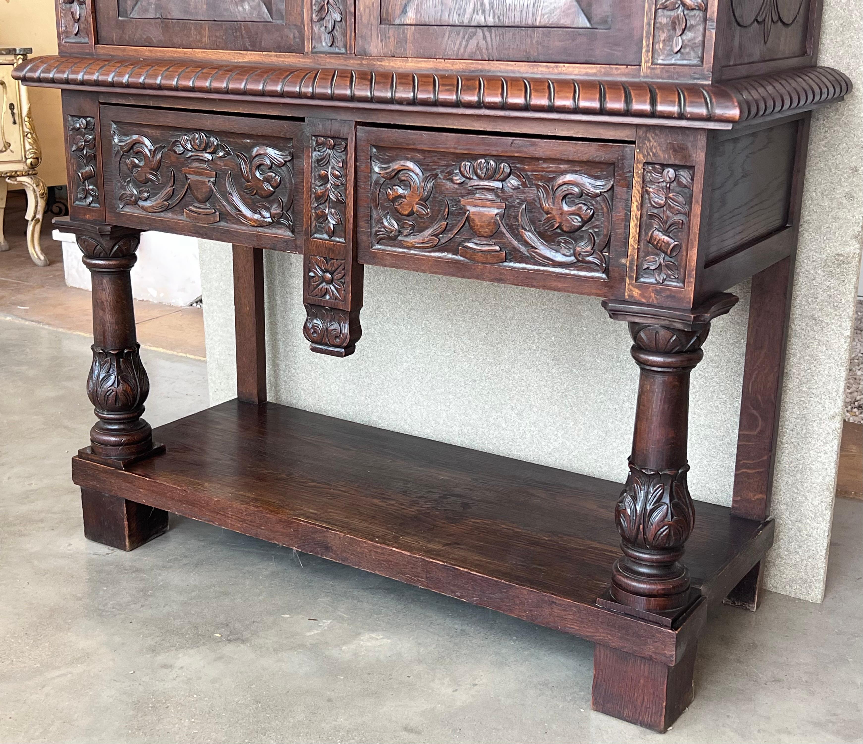 Walnut 19th Century Dutch Hand Carved Renaissance Raised Cabinet For Sale