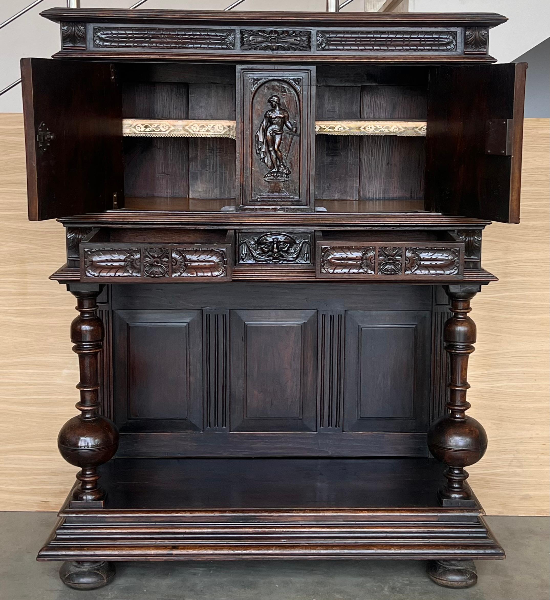 19th Century Dutch Hand Carved Renaissance Raised Cabinet For Sale 2