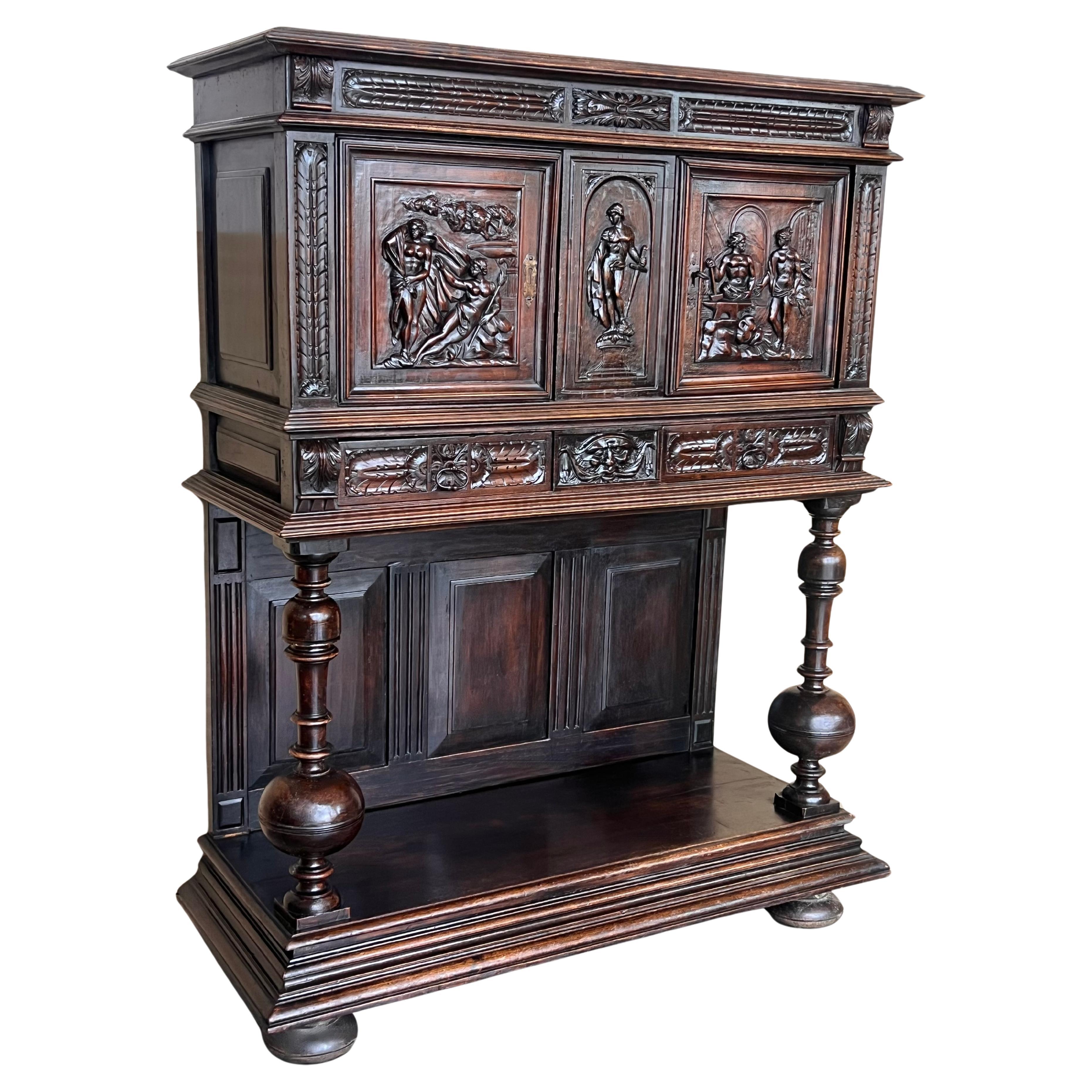 19th Century Dutch Hand Carved Renaissance Raised Cabinet For Sale