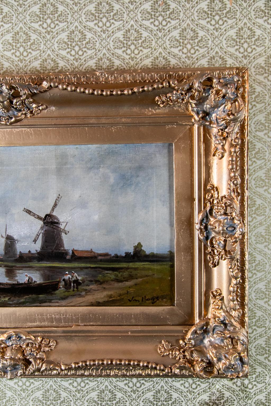 19th Century Dutch Landscape Scene Oil Painting 1