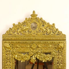 19th Century Dutch Louis XIV Baroque Style Brass Repoussé Wall Mirror