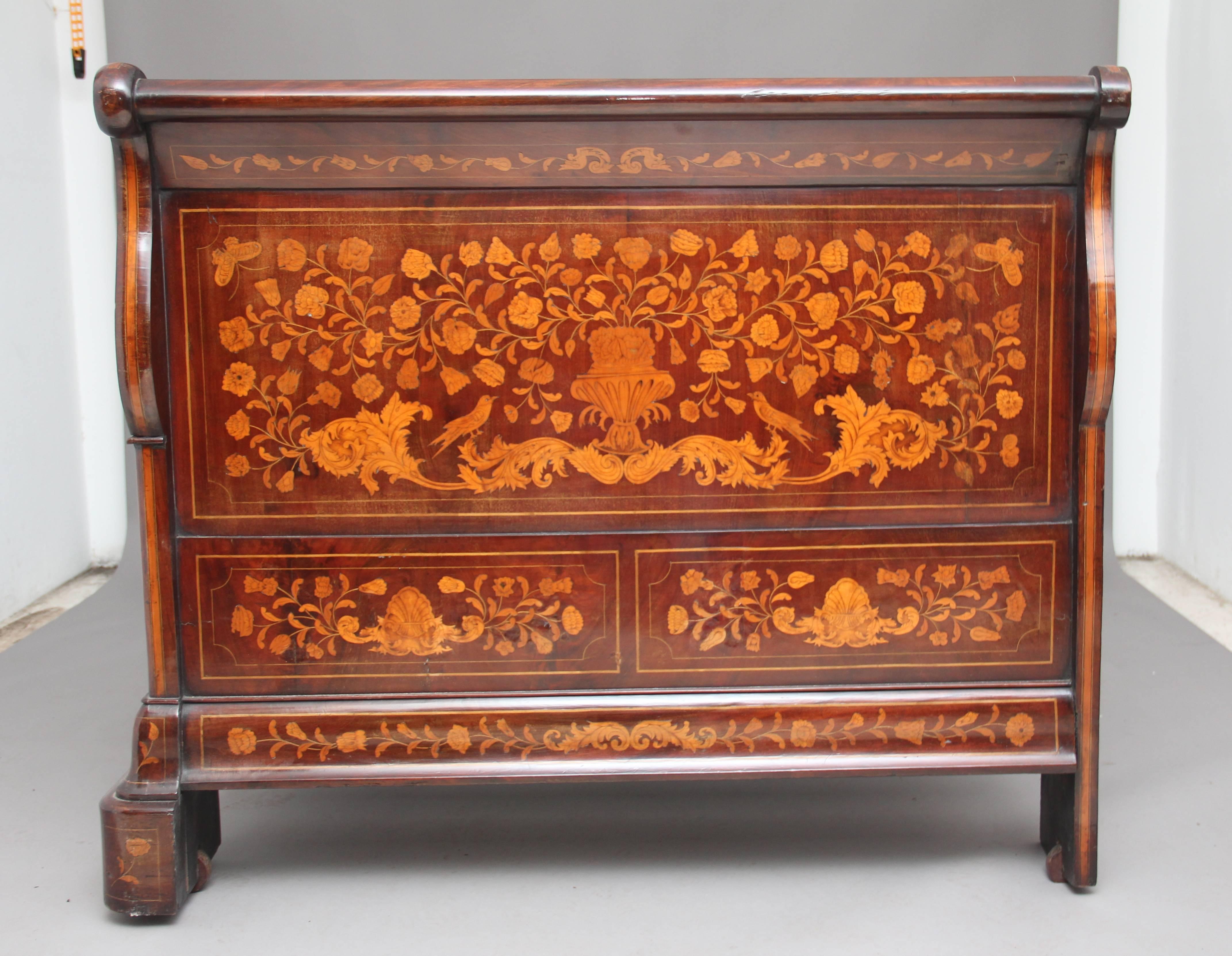19th Century Dutch Mahogany and Marquetry Bed 1