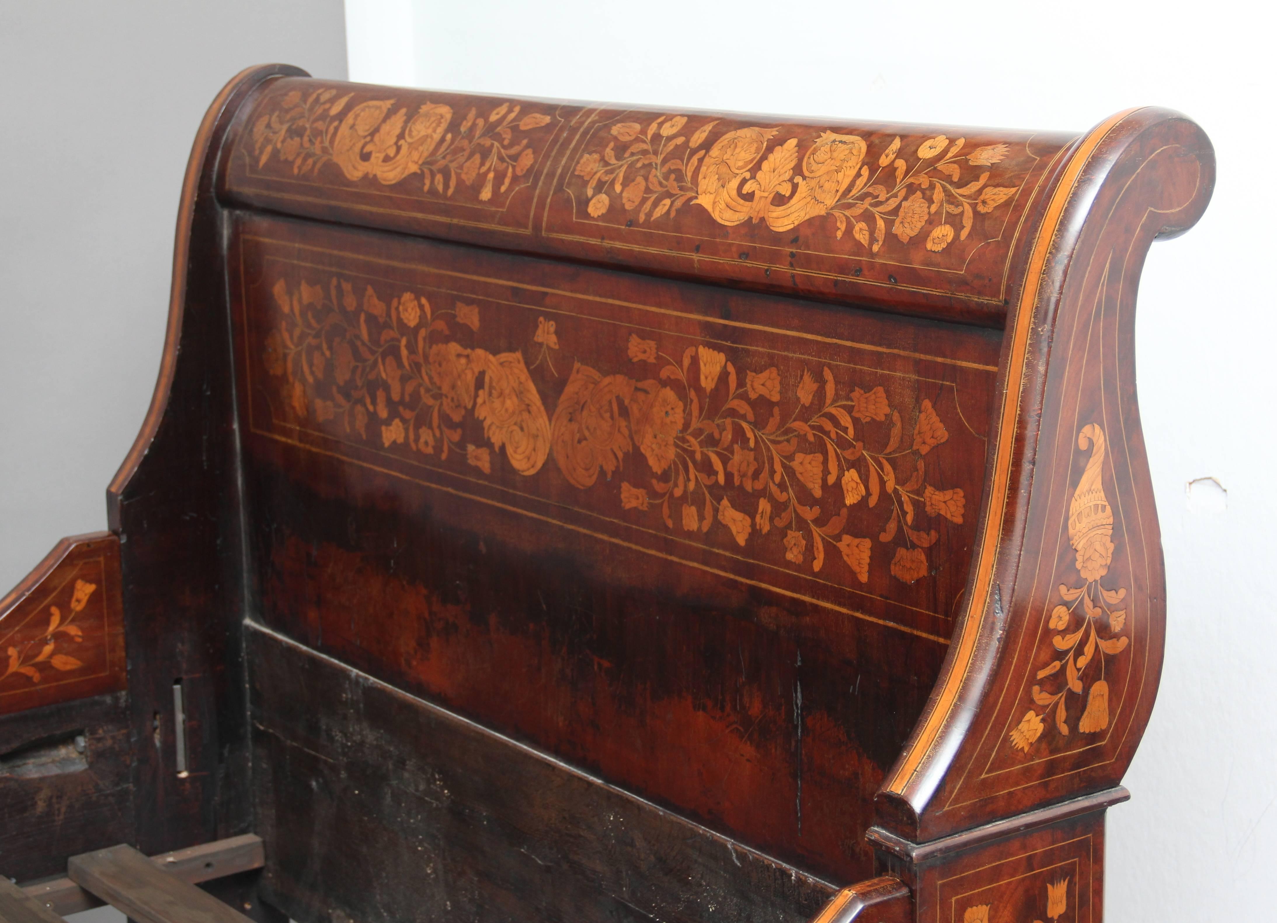 19th Century Dutch Mahogany and Marquetry Bed 3