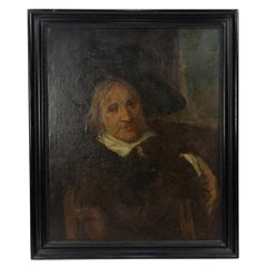 19th Century Dutch Man with Large Hat Oil Portrait Framed