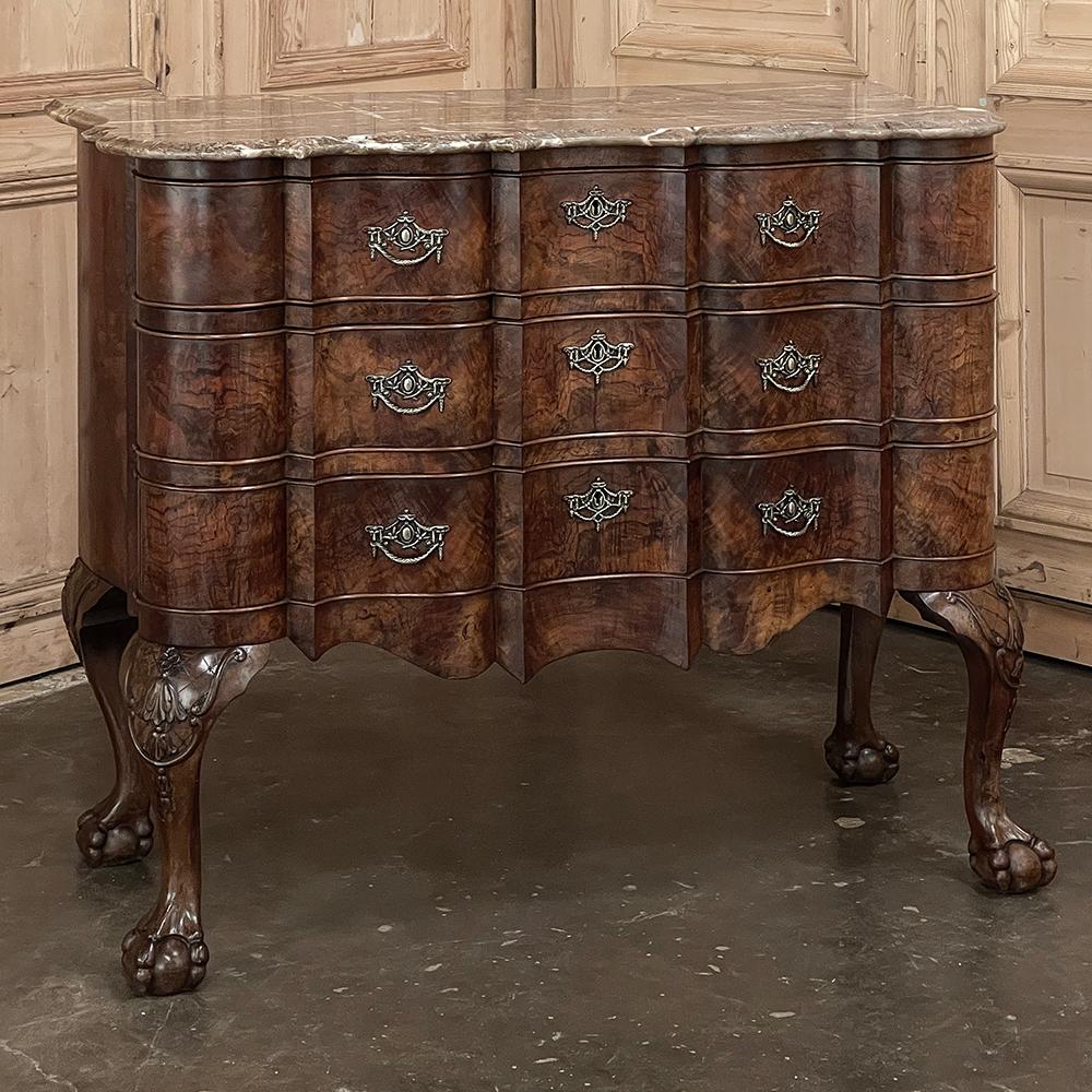 19th century Dutch Marble Top Chippendale Commode ~ Chest of Drawers is a splendid example of the capabilities of the talented cabinetmakers of primarily Amsterdam and Rotterdam that rose to world prominence during the 17th century. Utilizing