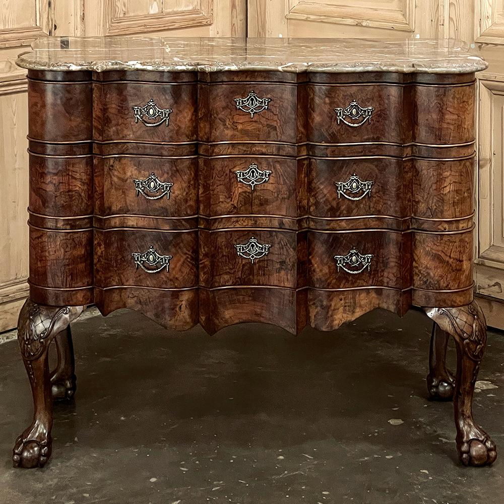 Hand-Crafted 19th Century Dutch Marble Top Chippendale Commode ~ Chest of Drawers For Sale