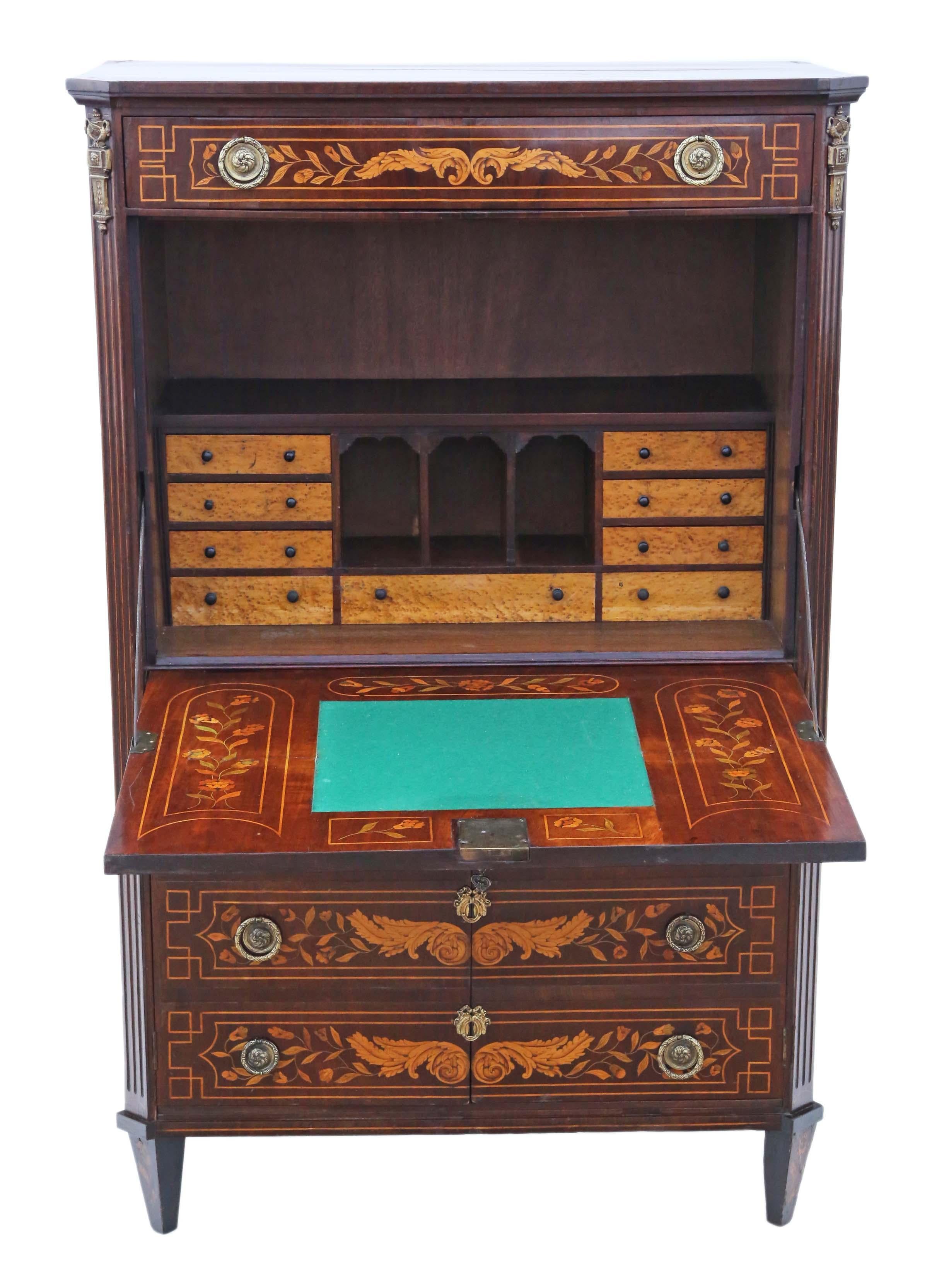 19th Century Dutch Marquetry Bureau Abattant Secretaire Desk at 1stDibs