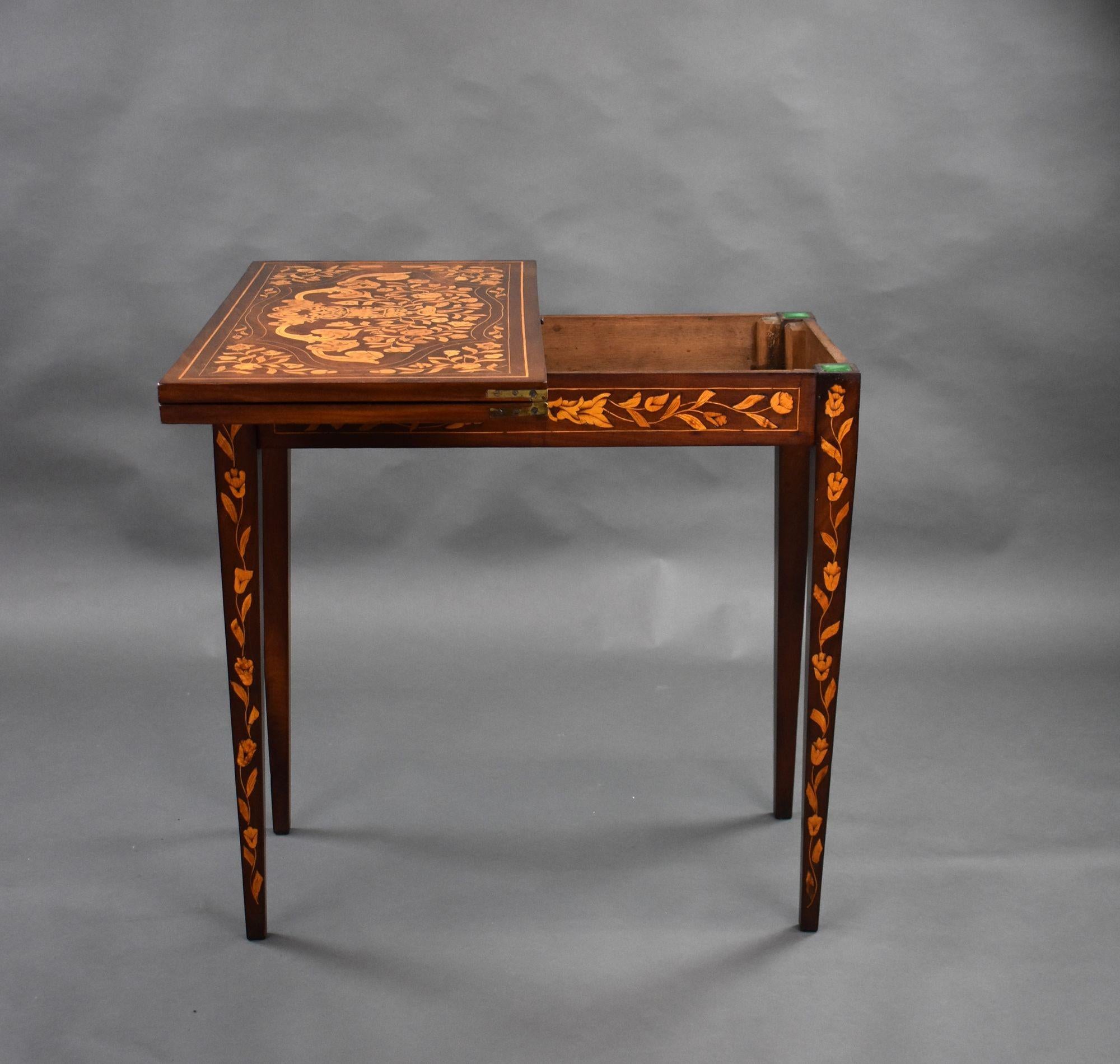 Walnut 19th Century Dutch Marquetry Card Table For Sale