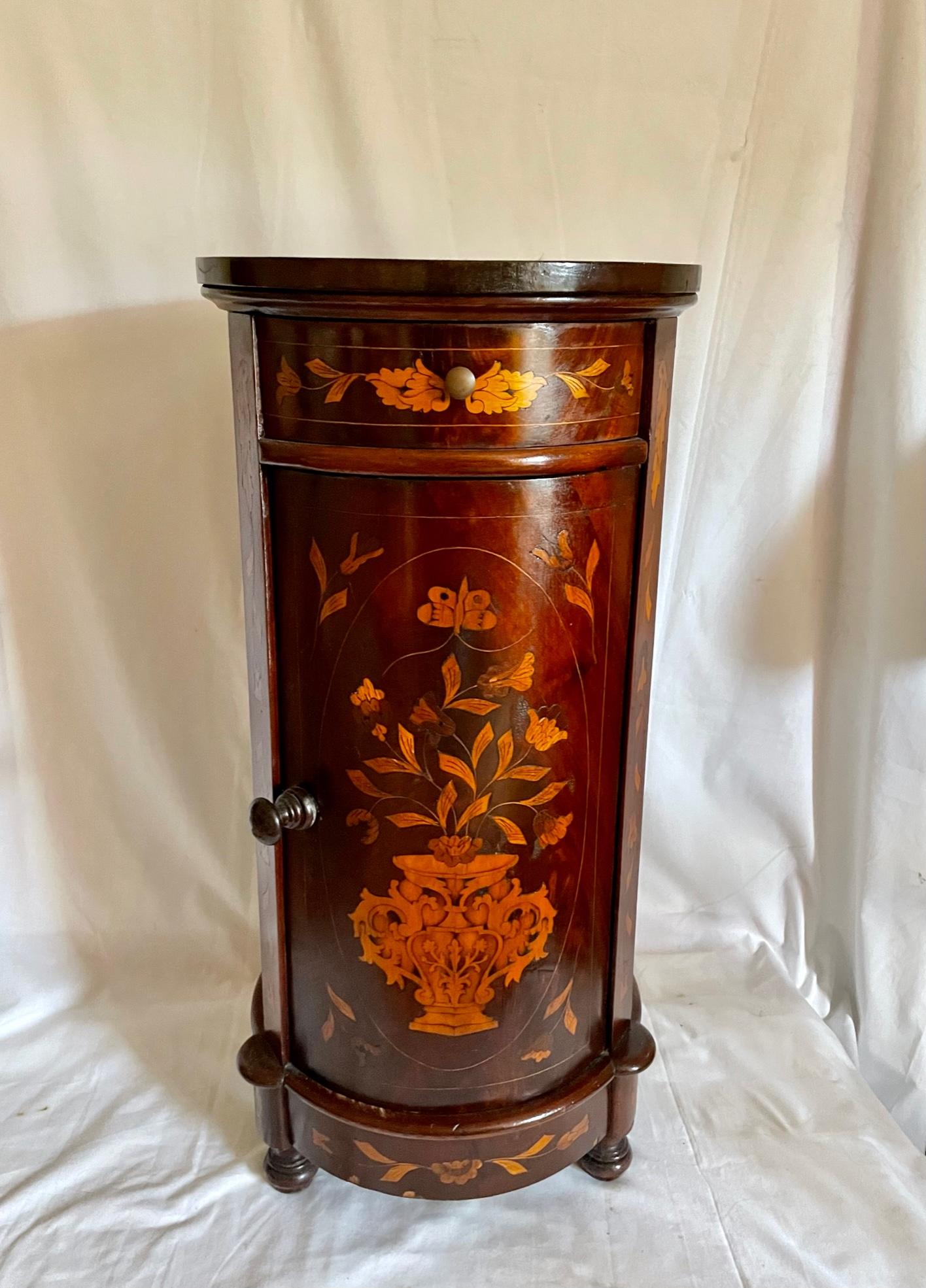 19th Century Dutch Marquetry Cylindrical Column Cabinet For Sale at 1stDibs