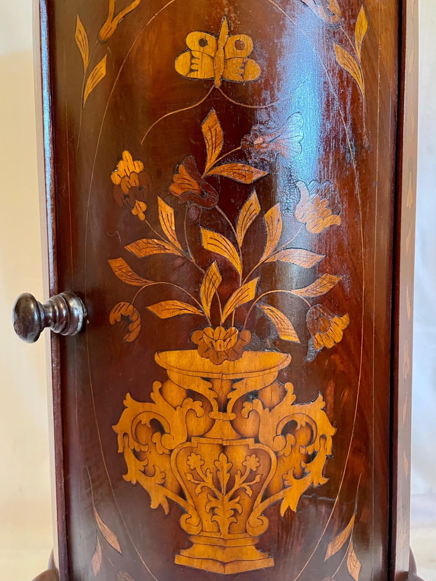 19th Century Dutch Marquetry Cylindrical Column Cabinet For Sale at 1stDibs