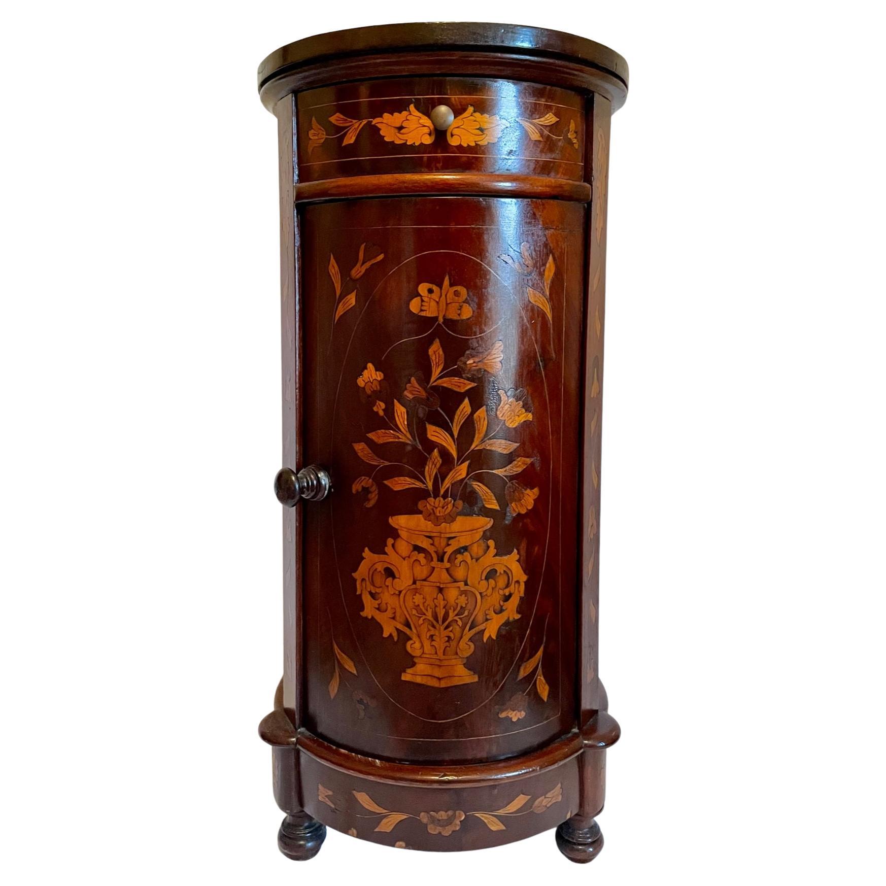 19th Century Dutch Marquetry Cylindrical Column Cabinet For Sale at 1stDibs