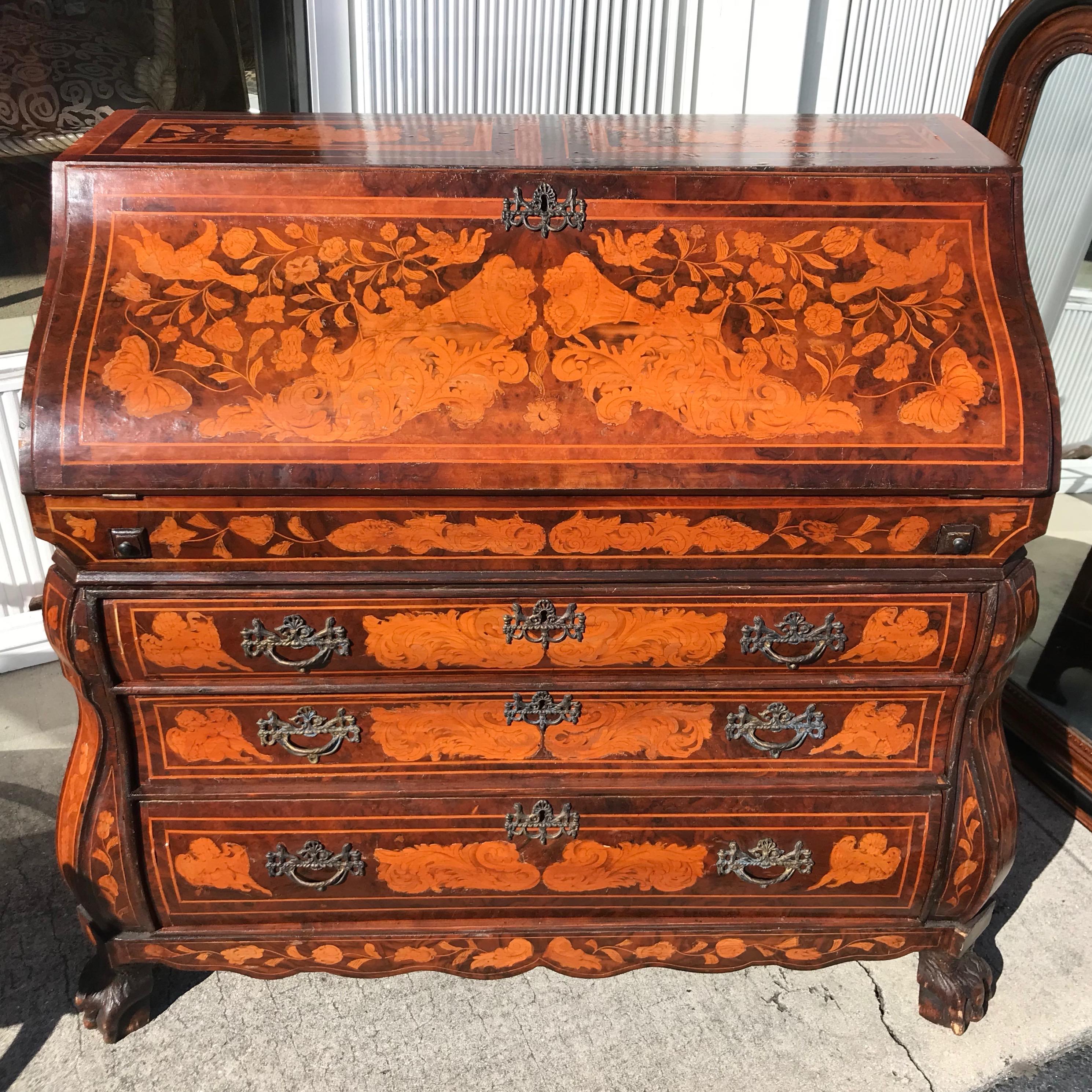 Inlay 19th Century Dutch Marquetry Desk For Sale