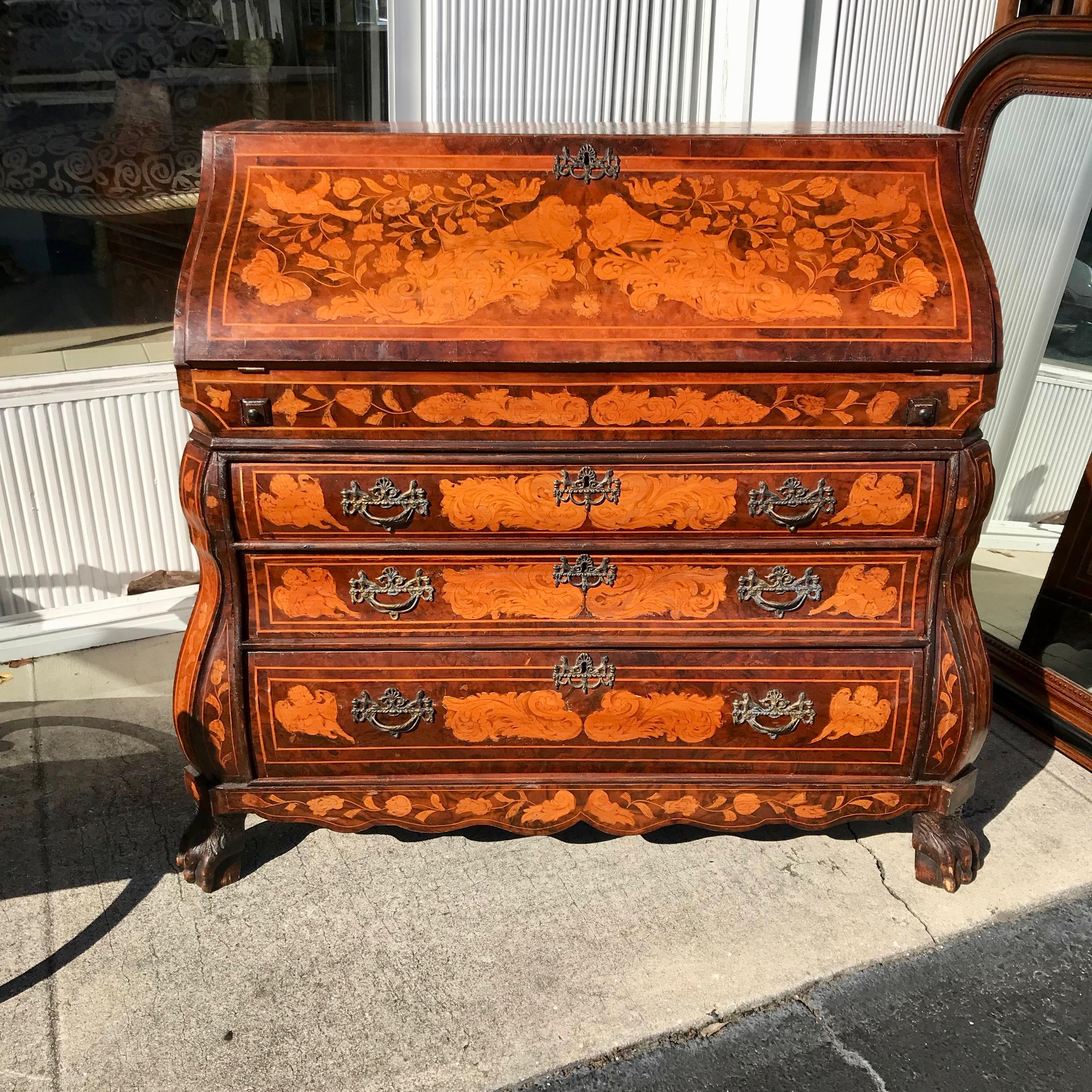 19th Century Dutch Marquetry Desk In Good Condition For Sale In West Palm Beach, FL