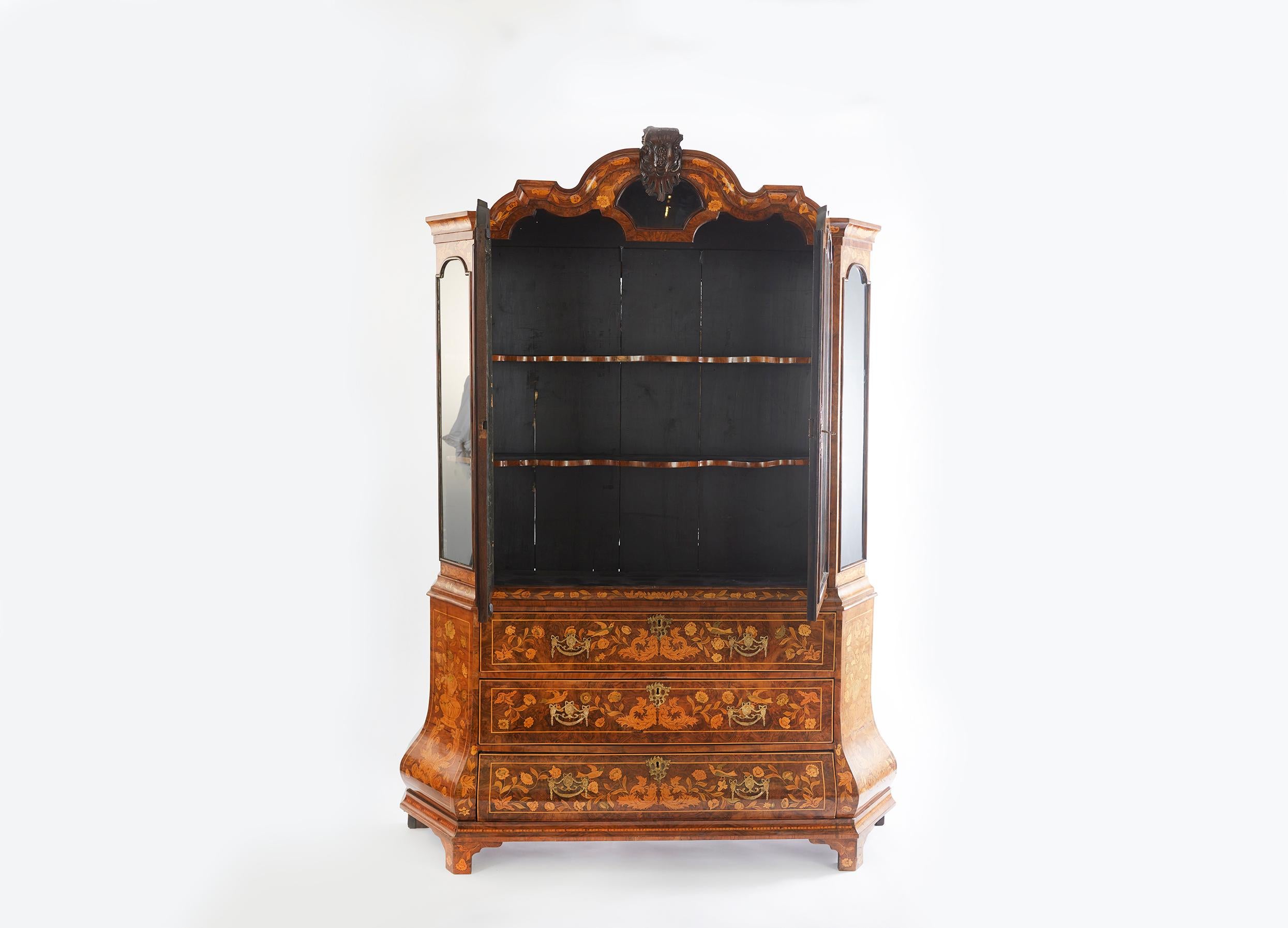 Inlay 19th Century Dutch Marquetry Display Cabinet  For Sale
