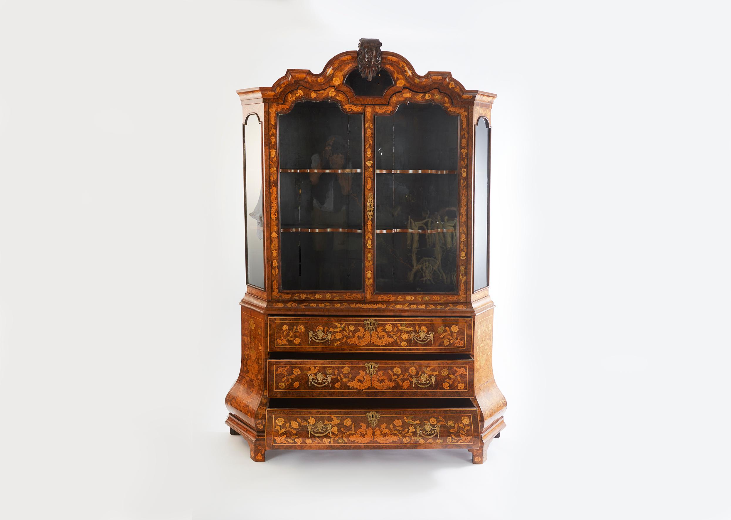 19th Century Dutch Marquetry Display Cabinet  In Good Condition For Sale In Tarry Town, NY