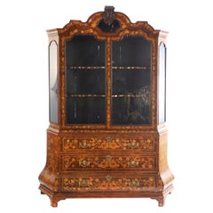 Antique 19th Century Dutch Marquetry Display Cabinet 