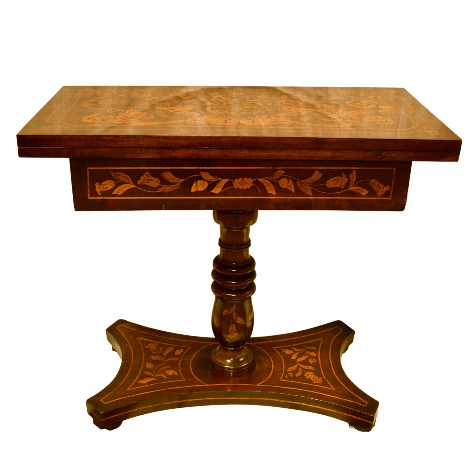 Niederländischer Intarsien-Spieltisch aus dem 19. Jahrhundert