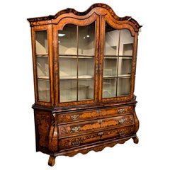 19th Century Dutch Marquetry Inlaid and Lighted Vitrine Cabinet