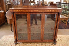 19th Century Dutch Marquetry Mahogany & Satinwood Inlaid Bookcase Cabinet