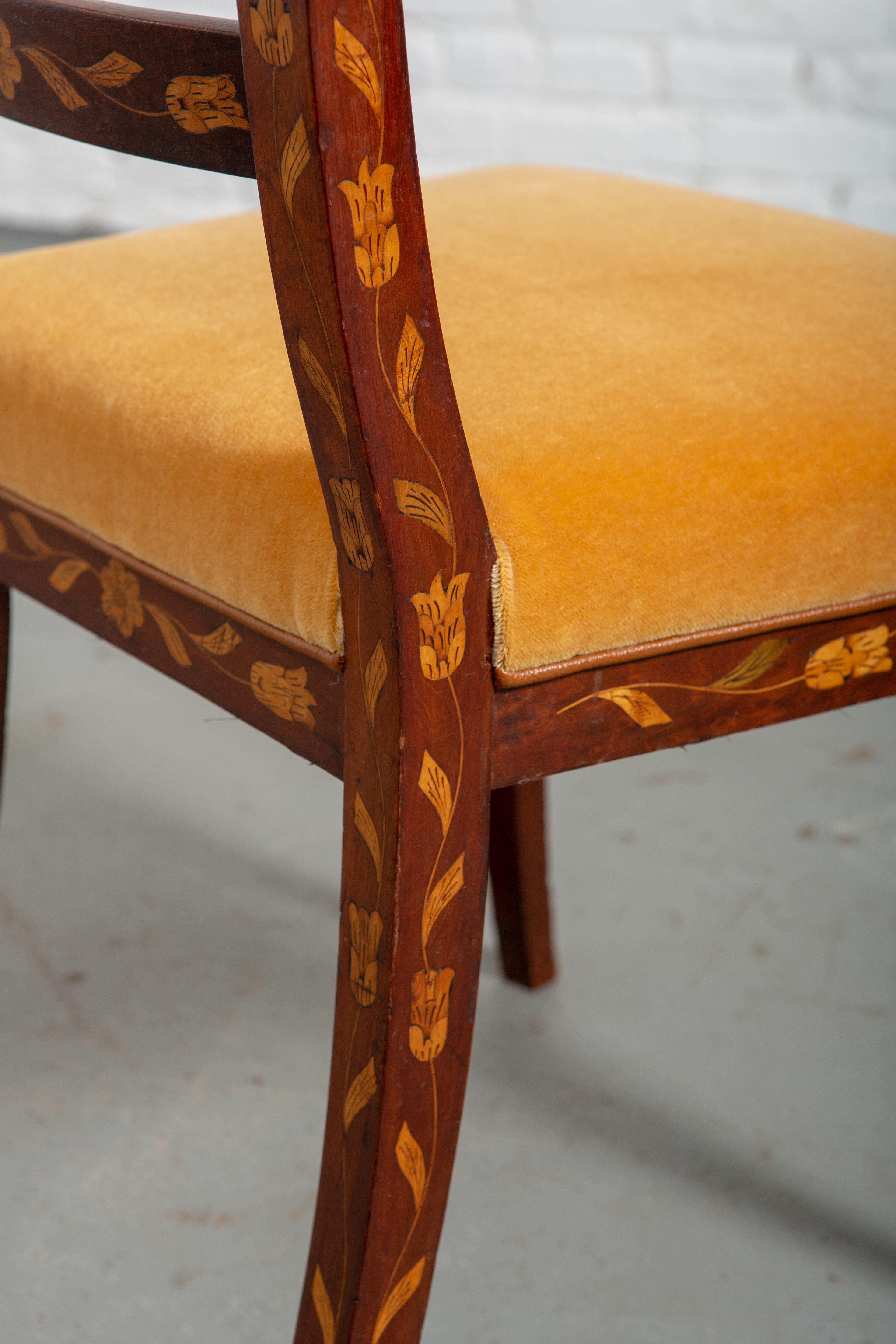 Wood 19th Century Dutch Marquetry Side Chair For Sale