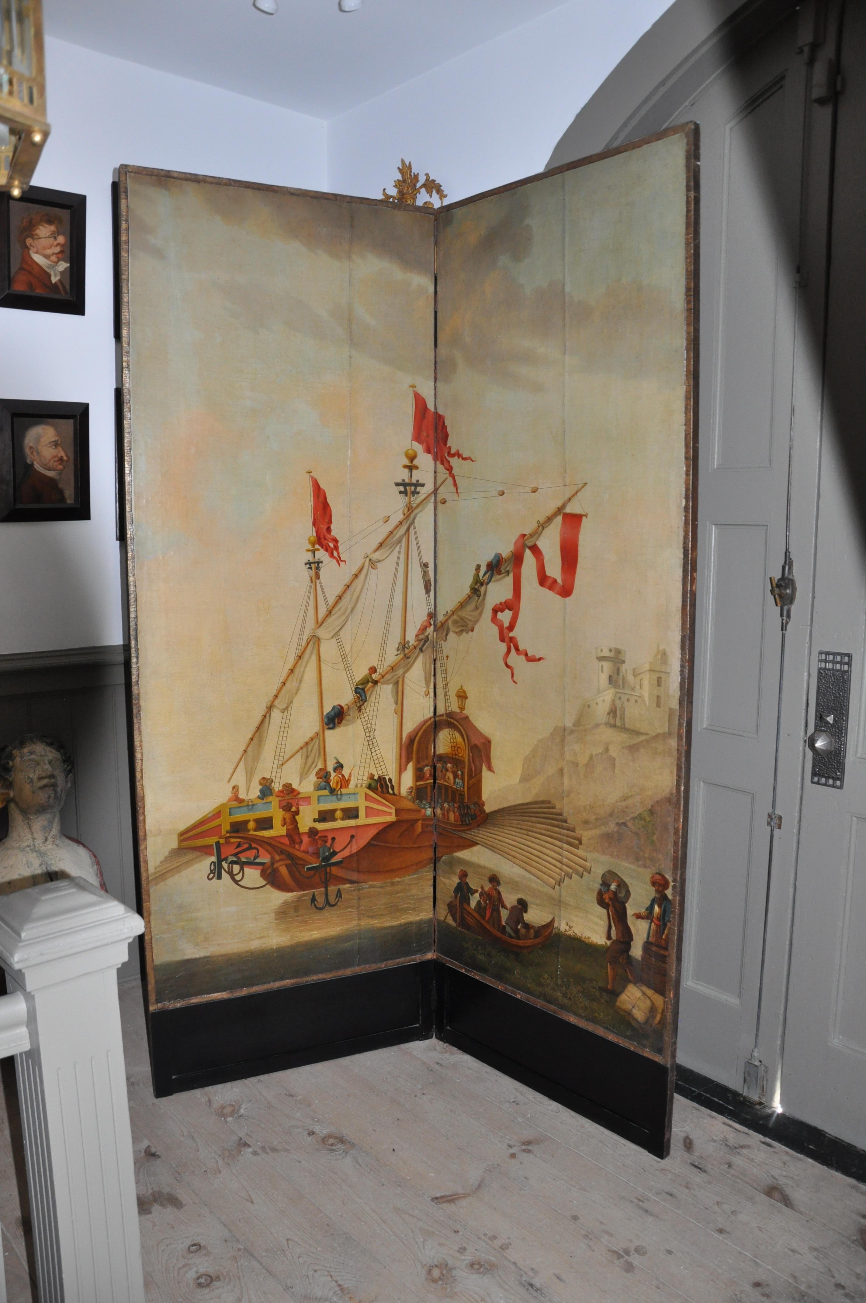 Hand-Painted 19th Century Dutch Nautical Screen