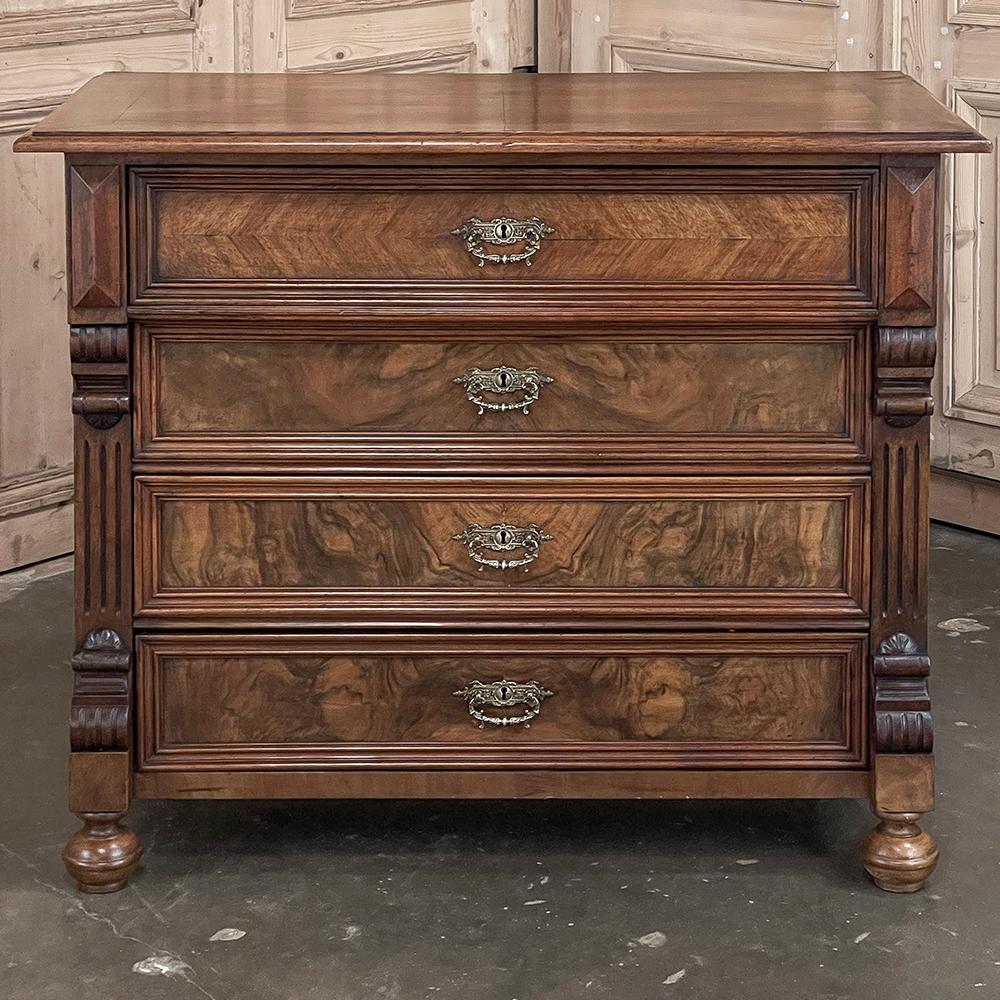 Charles X 19th Century Dutch Neoclassical Chest of Drawers with Burl Walnut For Sale