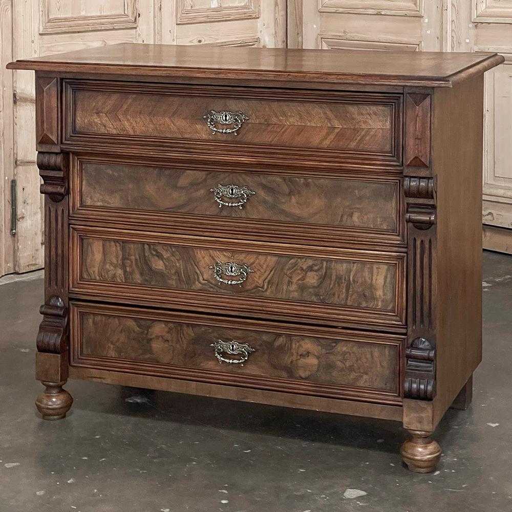 Hand-Crafted 19th Century Dutch Neoclassical Chest of Drawers with Burl Walnut For Sale