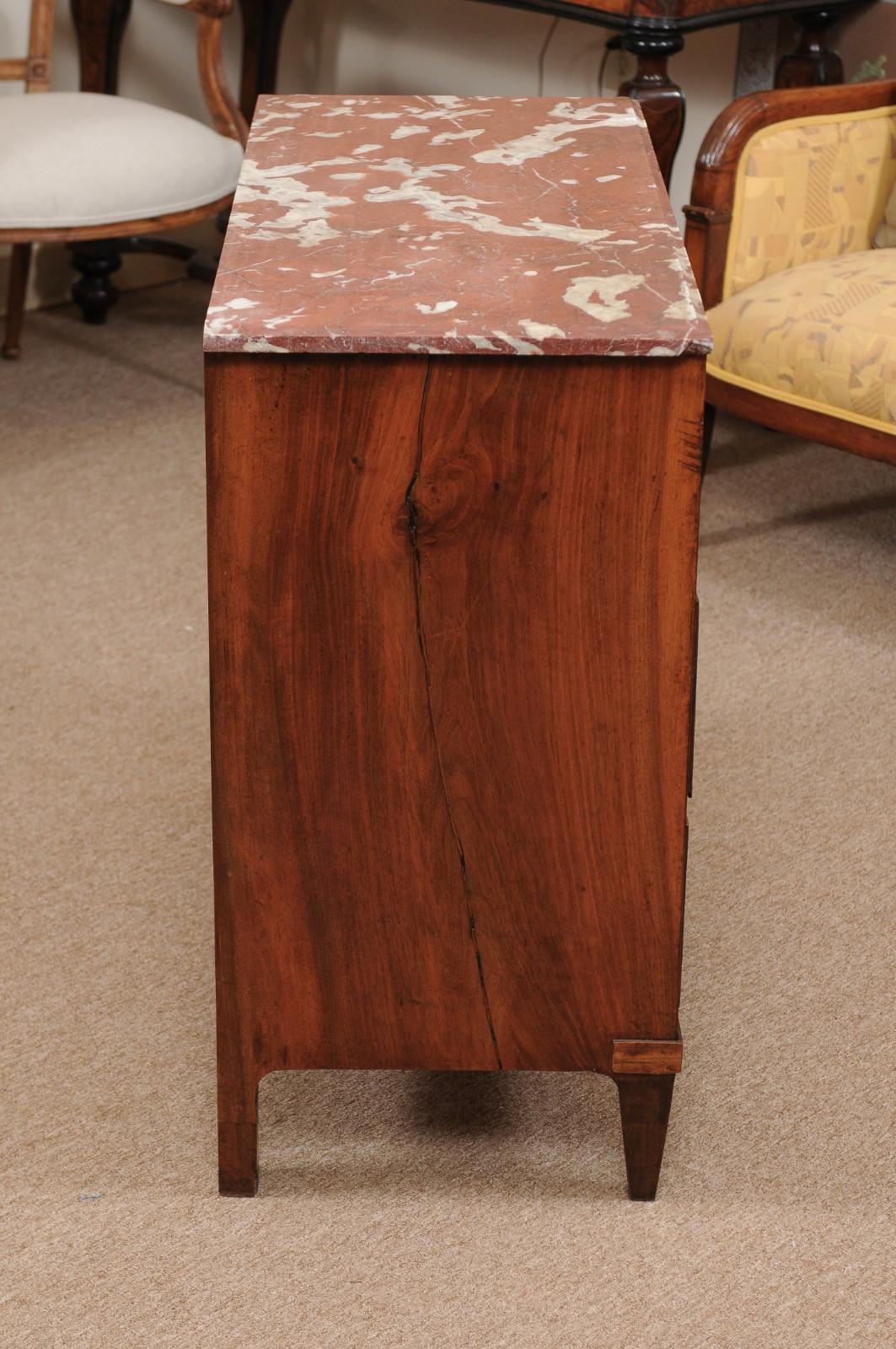 19th Century Dutch Neoclassical Walnut Inlaid Commode with Red Marble Top 3