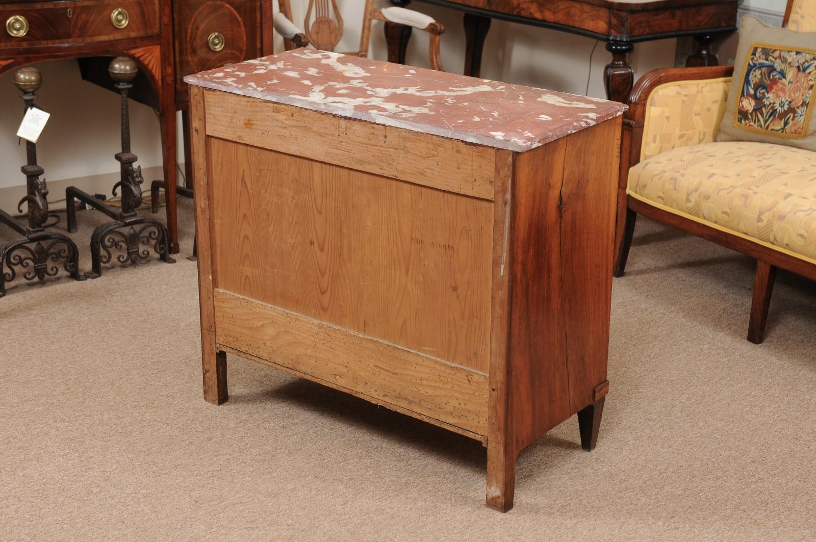 19th Century Dutch Neoclassical Walnut Inlaid Commode with Red Marble Top 4