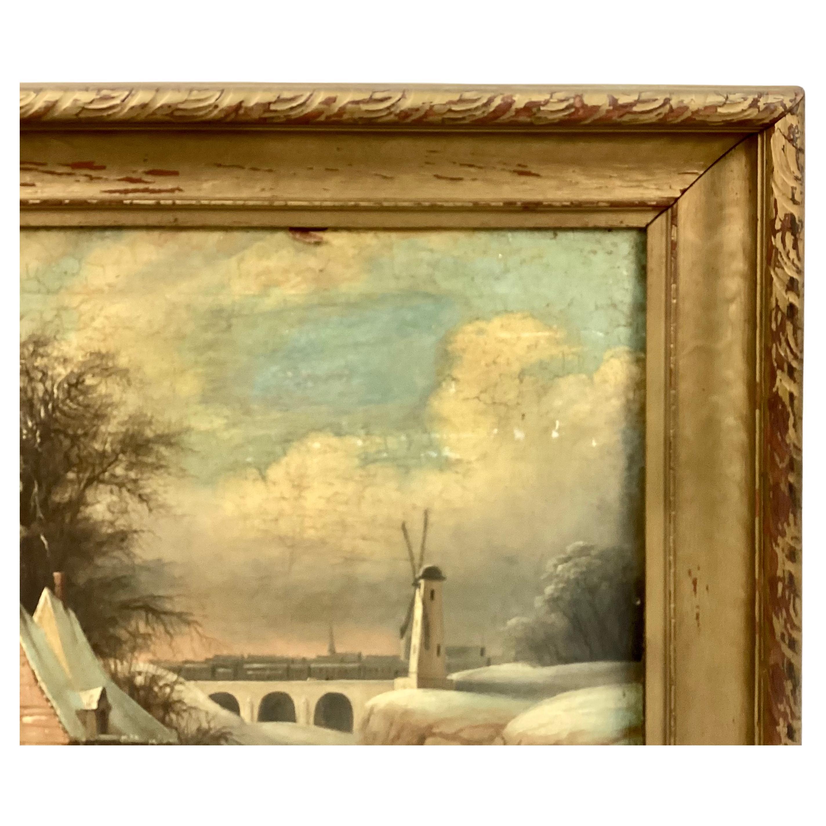 Dutch Colonial 19th Century Dutch Oil On Artist Board Painting, Framed For Sale