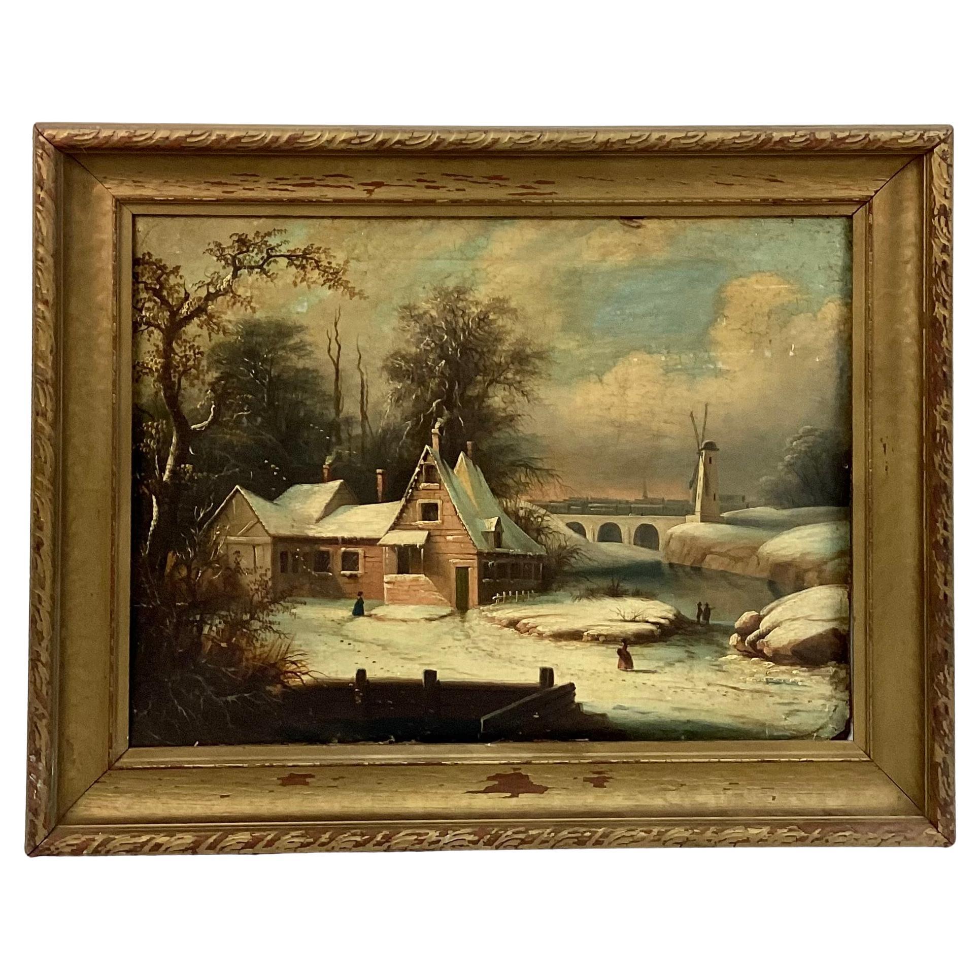 19th Century Dutch Oil On Artist Board Painting, Framed For Sale