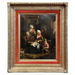 Antique 19th Century Dutch Oil on Canvas Painting in Carved Gilt Frame After D. Teniers