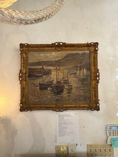 19th Century Dutch Oil on Canvas Painting of a Harbor