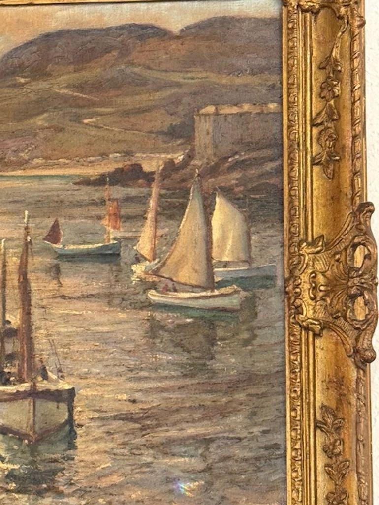 19th Century Dutch Oil on Canvas Painting of a Harbor For Sale 2