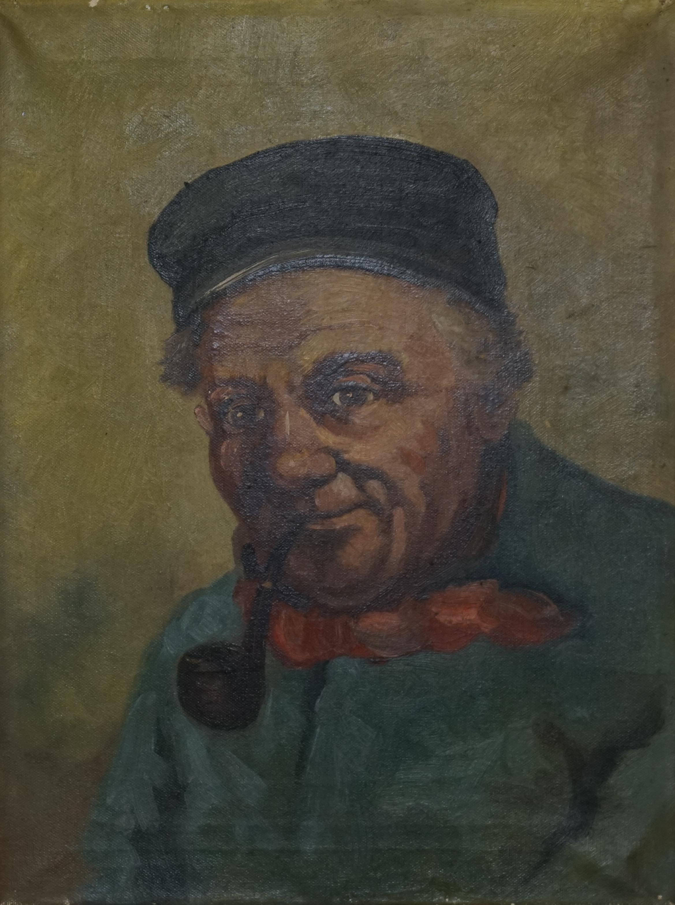 19th Century Dutch Oil on Canvas Painting of Old Man Smoking a Pipe Part Suite For Sale 6