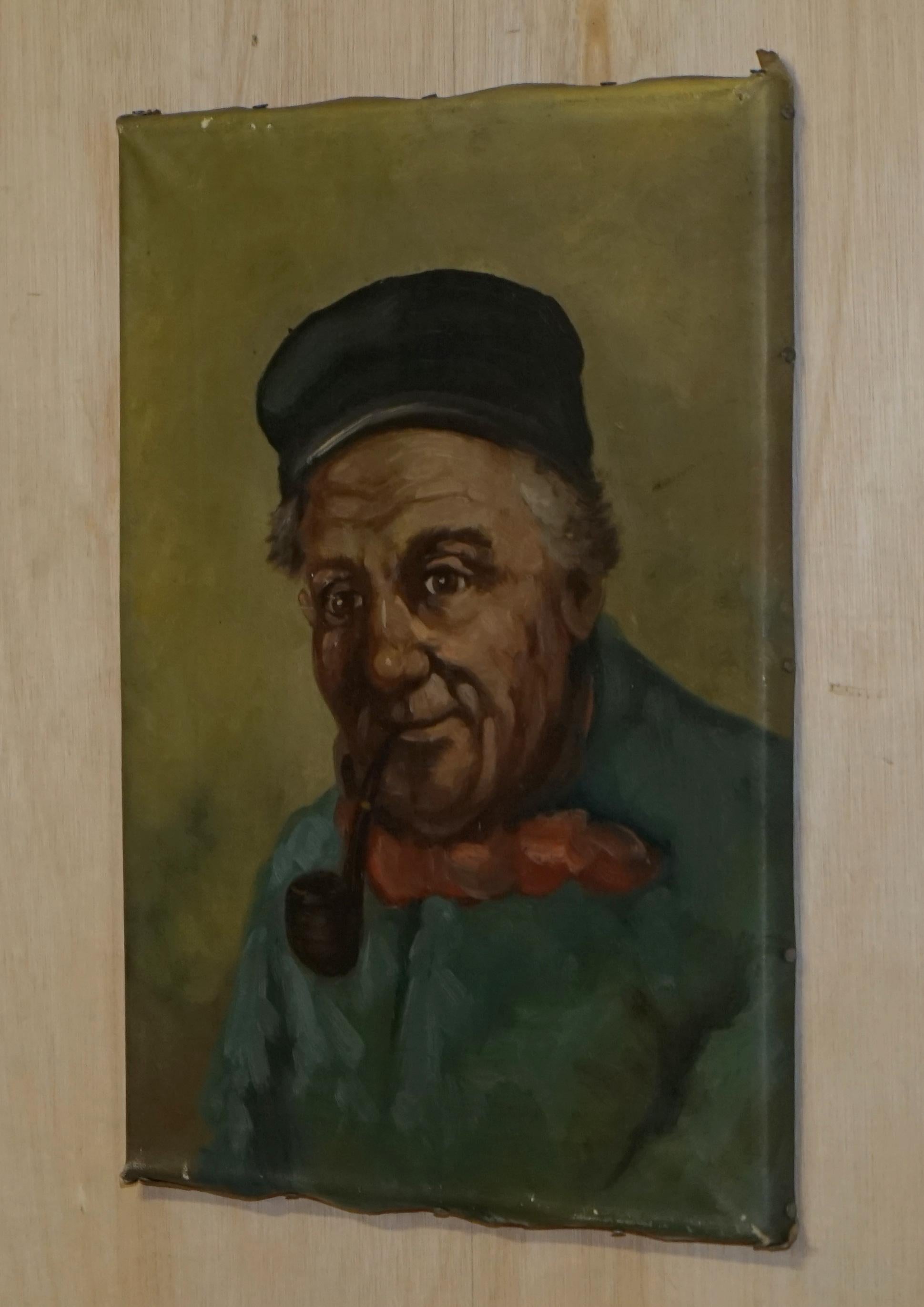 19th Century Dutch Oil on Canvas Painting of Old Man Smoking a Pipe Part Suite For Sale 7