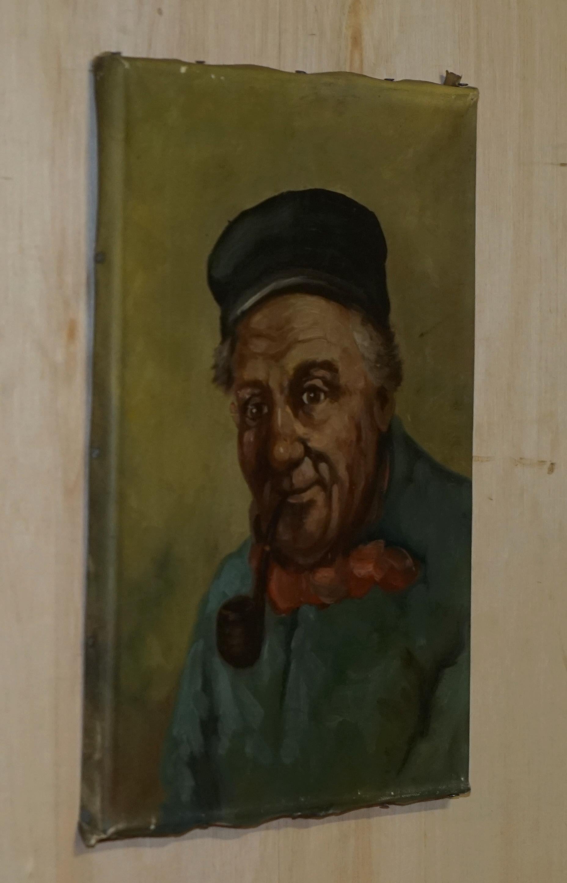 19th Century Dutch Oil on Canvas Painting of Old Man Smoking a Pipe Part Suite For Sale 8