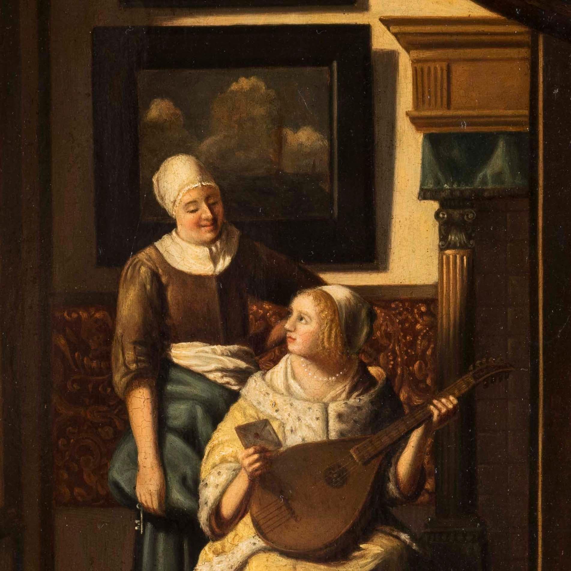 Olio su tavola olandese del XIX secolo raffigurante 