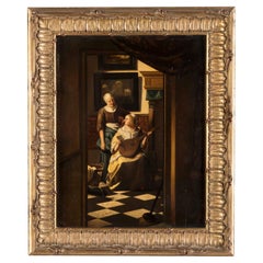 Óleo holandés del siglo XIX sobre tabla de "La carta de amor" de Jan Vermeer