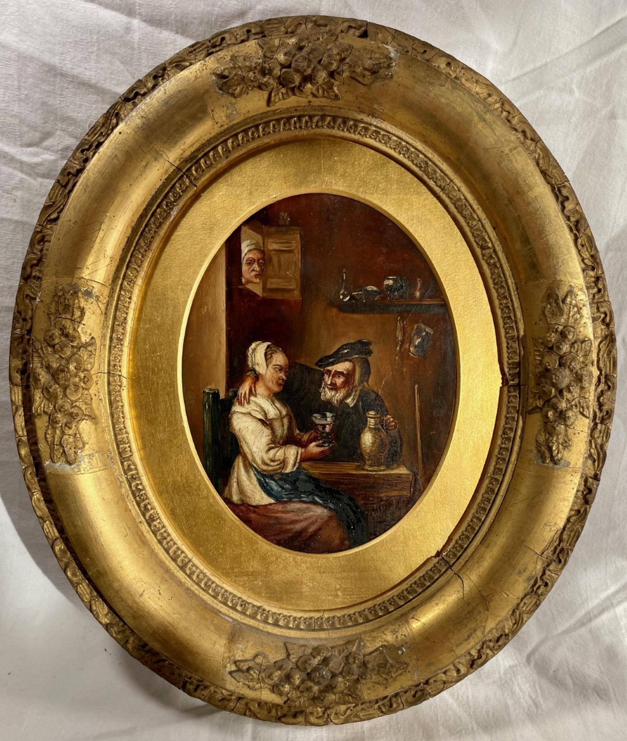 19th Century Dutch oil painting after David Teniers 1610-1690.

Small painting on board after David Teniers. This quality 19th century Dutch painting is well executed in oil. It pictures a domestic genre scene typified in the Dutch work of the