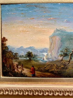 Early 19th century Dutch or Flemish River Landscape, figure crossing a bridge