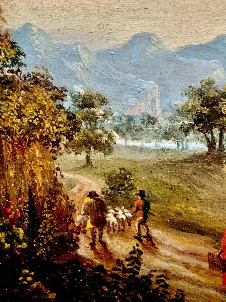 Early 19th century Dutch or Flemish River Landscape, figure crossing a bridge For Sale 1