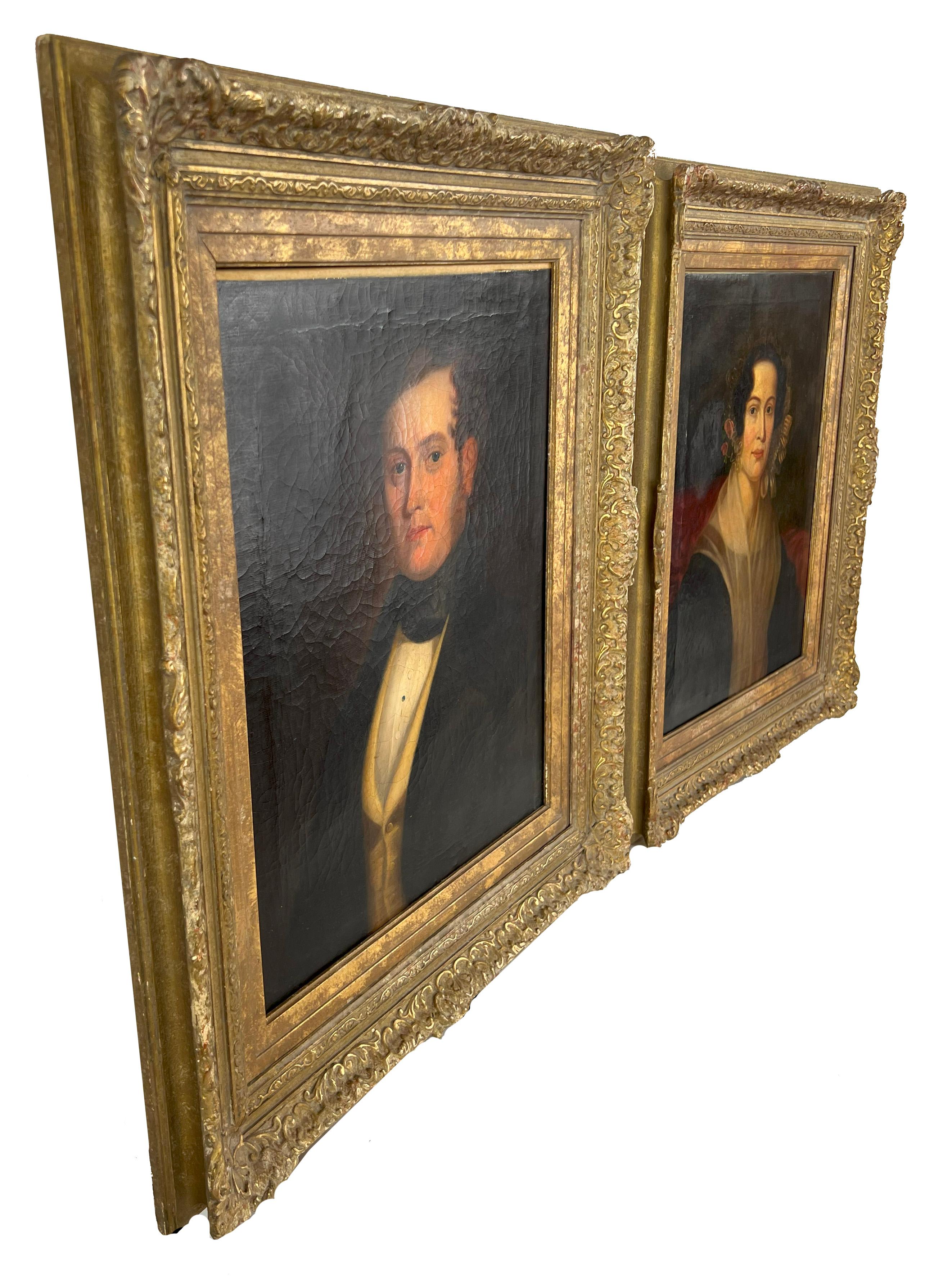 Early 19th Century Portrait of Dutch Man and Woman - Pair - Original Oil on Line For Sale 4