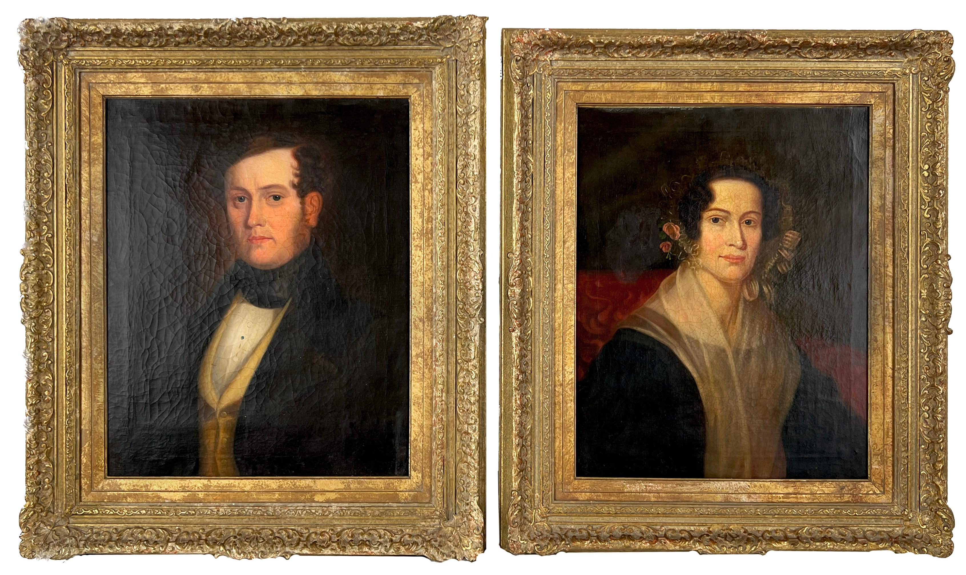 Early 19th Century Portrait of Dutch Man and Woman - Pair - Original Oil on Line