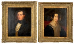 Antique Early 19th Century Portrait of Dutch Man and Woman - Pair - Original Oil on Line