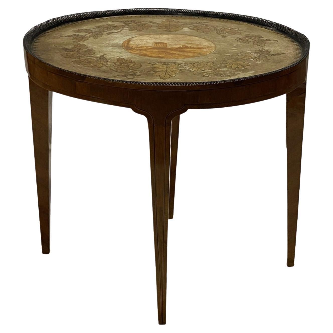 19th Century Dutch Oval Mahogany Entry Table with Charming Landscape Painted on  For Sale