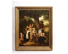 19th Century Dutch Painting of Children on a Hay Cart