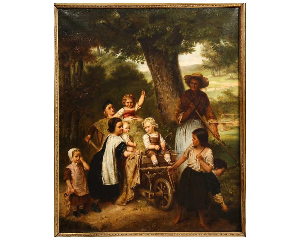 Unknown 19th Century Dutch Painting of Children on a Hay Cart For Sale