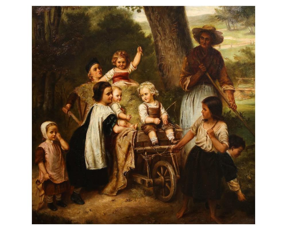 19th Century Dutch Painting of Children on a Hay Cart In Good Condition For Sale In New York, NY